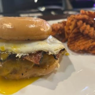 Donut Breakfast Burger w/ Sweet Fries & Cinnamon Sugar